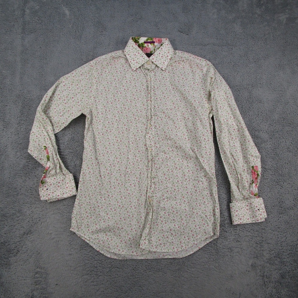 Paul Smith London Mens Floral Cotton Button Up Shirt Made in Italy Pink Green 16